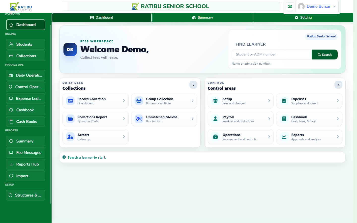 Ratibu finance dashboard