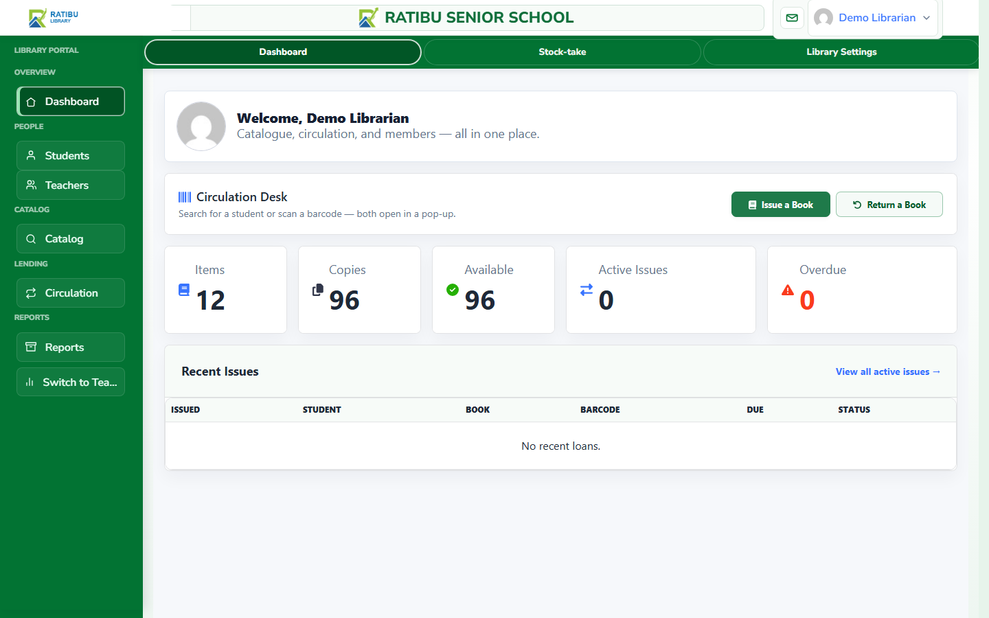 Ratibu library dashboard